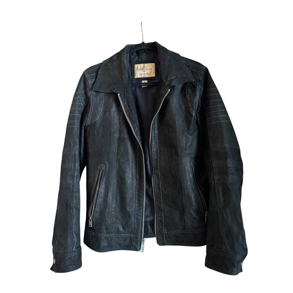 Vintage Wilsons Leather Men’s Black Leather Jacket Zip Up Stitching Size Small